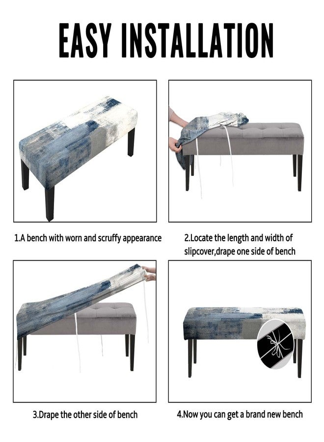 MCALK Blue Stretch Dining Bench Cover, Washable Abstract Bench Seat Protector Cover,Anti-Dust Removable Grey Bench Slipcover for Kitchen, Living Room, Bedroom - Image 4